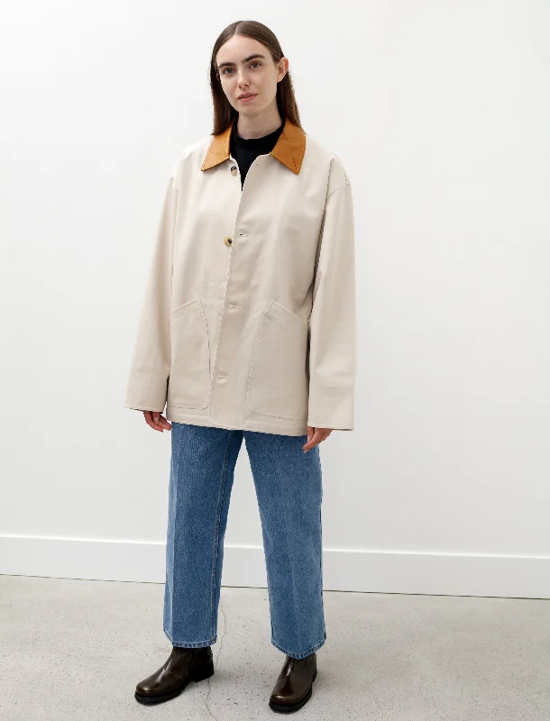 Comfortable Layered Styles Chic Textures Oversized Blouson with Leather Patch Chalk