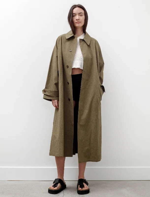 Modern Cozy Looks Casual Layers Oversized Trench Coat Cotton Linen Dark Olive