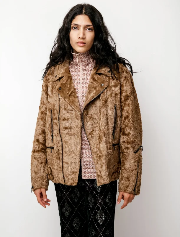 Cozy Everyday Wardrobe Practical Fashion Double Riders Faux Fur Jacket Caramel