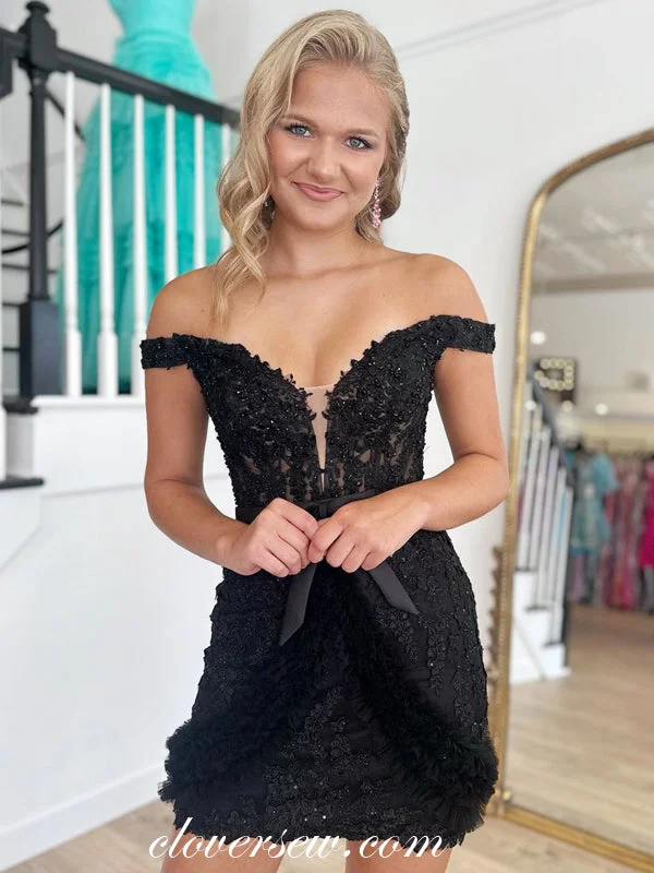 Chic Vibes Soft Fit Black Lace Beading Off The Shoulder Sheath Fashion Homecoming Dresses, CH0078 Chic Vibes Soft Fit Black Lace Beading Off The Shoulder Sheath Fashion Homecoming Dresses, CH0078