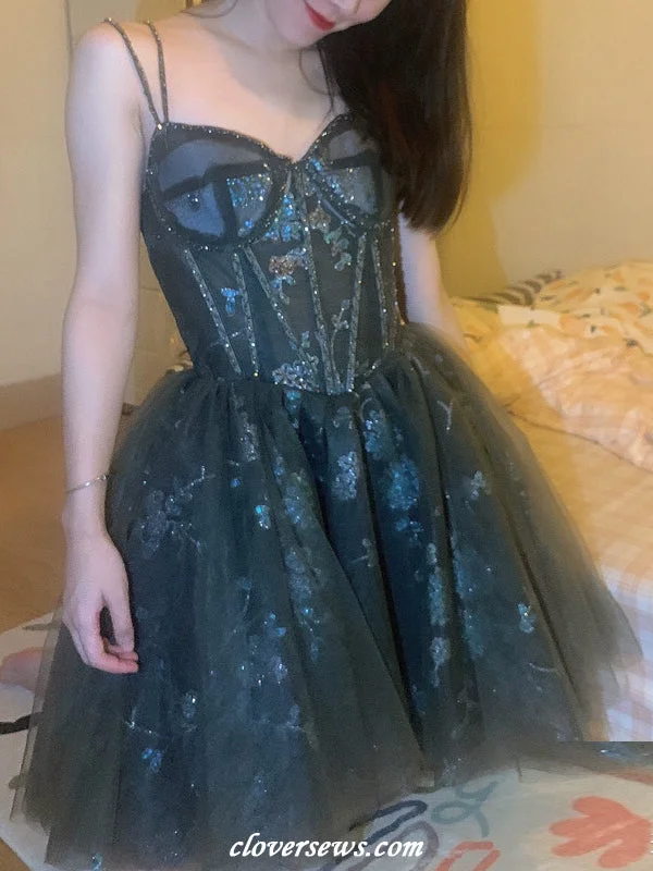 Trendy Warm Looks Daily Chic Black Tulle Royal Blue Applique Beading Charming Hoco Party Dresses, CH0083 Trendy Warm Looks Daily Chic Black Tulle Royal Blue Applique Beading Charming Hoco Party Dresses, CH0083