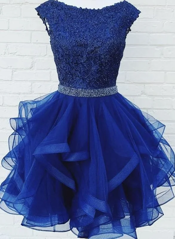 Affordable Outfits Relaxed Fit Apparel Blue tulle lace short prom dress homecoming dress M2320