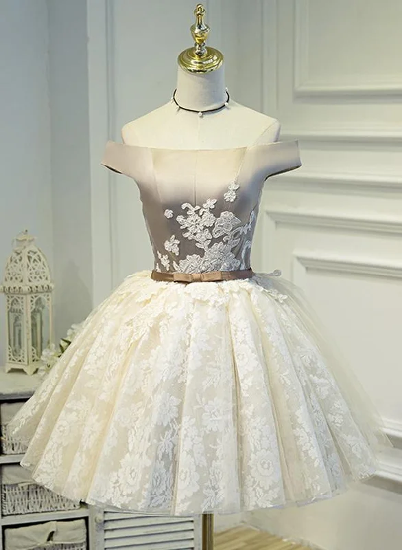 Relaxed Textiles Effortless Comfort Champagne lace short prom dress cocktail dress M2449