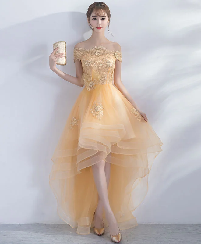 Champagne Tulle Lace Short Prom Dress, Champagne Homecoming Dresses