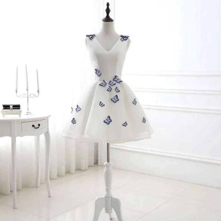 Versatile Outfits Effortless Style Cute White and Butterfly Short Homecoming Dress M1005 Versatile Outfits Effortless Style Cute White and Butterfly Short Homecoming Dress M1005
