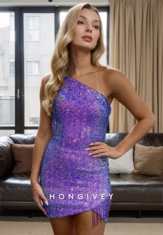 Streetwear Comfort Comfort Trends Glitter Fitted One Shoulder Bead-Fringed Party Evening Homecoming Dress Streetwear Comfort Comfort Trends Glitter Fitted One Shoulder Bead-Fringed Party Evening Homecoming Dress