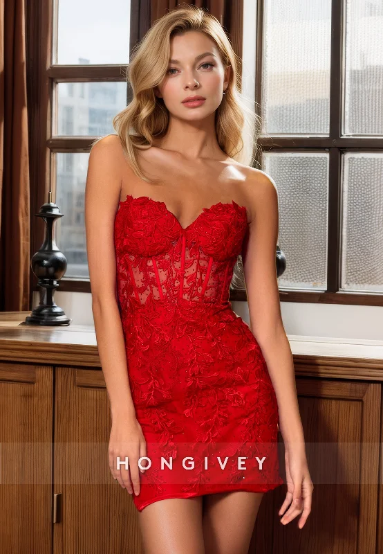 Comfortable Apparel Cozy Styles Chic Fitted Sweetheart Strapless Lace Applique Party Evening Homecoming Dress Comfortable Apparel Cozy Styles Chic Fitted Sweetheart Strapless Lace Applique Party Evening Homecoming Dress
