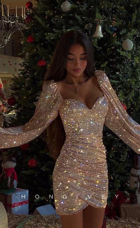 Cozy Fashion Trends Affordable Style H1607 - Sparkly Fully Sequined Bell Sleeved Homecoming Party Dress Cozy Fashion Trends Affordable Style H1607 - Sparkly Fully Sequined Bell Sleeved Homecoming Party Dress