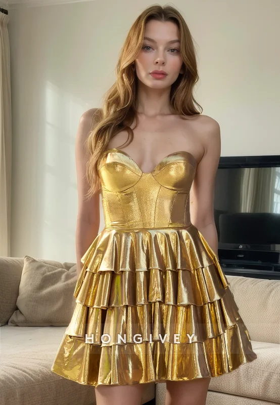 Cozy Looks Fashionable Comfortwear Chic Satin A-Line Tiered Empire Sweetheart Sleeveless Party Prom Evening Homecoming Dress Cozy Looks Fashionable Comfortwear Chic Satin A-Line Tiered Empire Sweetheart Sleeveless Party Prom Evening Homecoming Dress