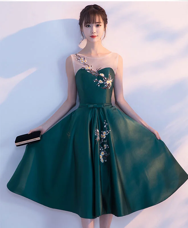 Green Round Neck Lace Short Prom Dress, Homecoming Dress