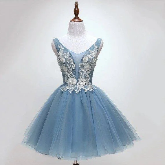 Chic Comfort Pieces Versatile Styles Misty Blue Short Homecoming Dress with 3D Flowers M994 Chic Comfort Pieces Versatile Styles Misty Blue Short Homecoming Dress with 3D Flowers M994