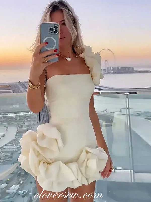 Simple Wear Simple Wear One Shoulder Ruffles Bubble Short Fashion Party Dresses, CP1060