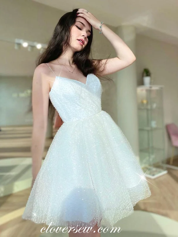 Simple Stylish Wear Warm Layers Shiny Sequined Tulle Spaghetti Strap Sparkly Homecoming Dresses, CH0050 Simple Stylish Wear Warm Layers Shiny Sequined Tulle Spaghetti Strap Sparkly Homecoming Dresses, CH0050