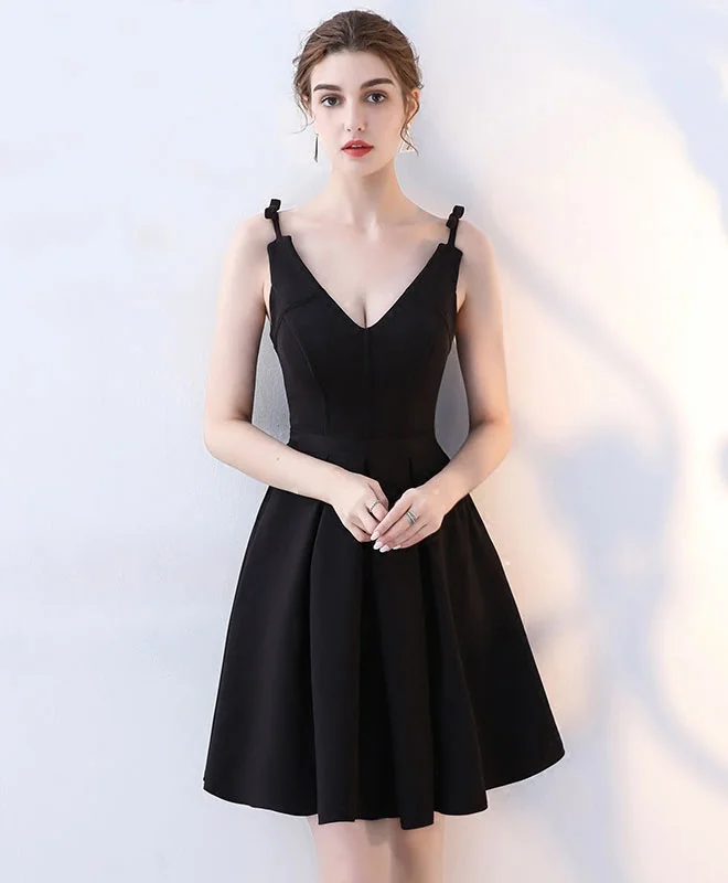 Simple Black V Neck Short Prom Dress, Homecoming Dress