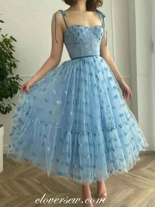 Everyday Wardrobe Essentials Cozy Essentials Sky Blue Heart Tulle Sweetheart Sleeveless Tea Length Popular Homecoming Dresses, CH0054 Everyday Wardrobe Essentials Cozy Essentials Sky Blue Heart Tulle Sweetheart Sleeveless Tea Length Popular Homecoming Dresses, CH0054