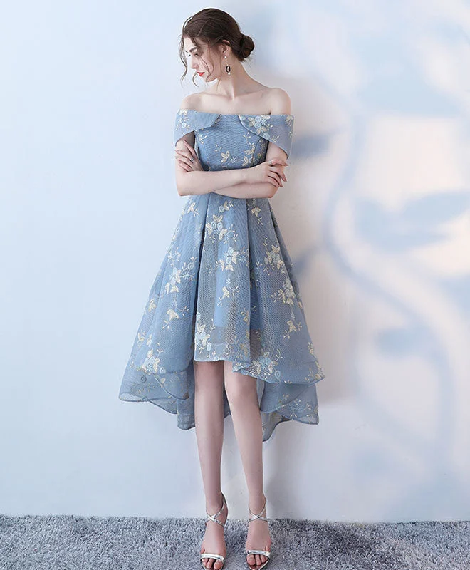 Unique Gray Blue Short Prom Dress, Gray Blue Homecoming Dress