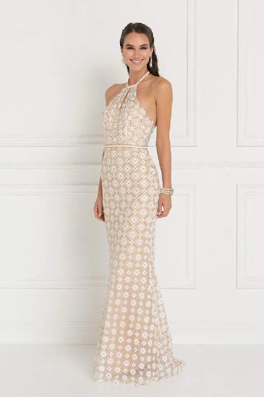 Comfortable Textiles Wear Relaxed Pieces Elizabeth K - GL1548 Beaded Halter Tulle Sheath Dress Comfortable Textiles Wear Relaxed Pieces Elizabeth K - GL1548 Beaded Halter Tulle Sheath Dress