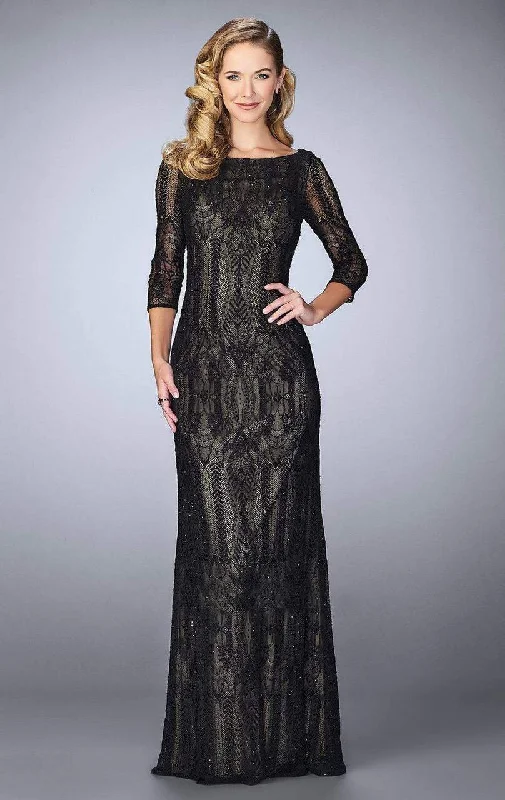 Comfortable Vibes Modern Comfortwear La Femme - 24855 Quarter Sleeve Sheer Lace Evening Gown Comfortable Vibes Modern Comfortwear La Femme - 24855 Quarter Sleeve Sheer Lace Evening Gown