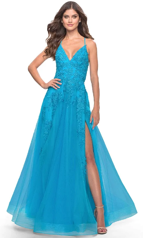 Relaxed Street Styles Simple Comfort Look La Femme 31503 - Embroidered A-Line Long Dress