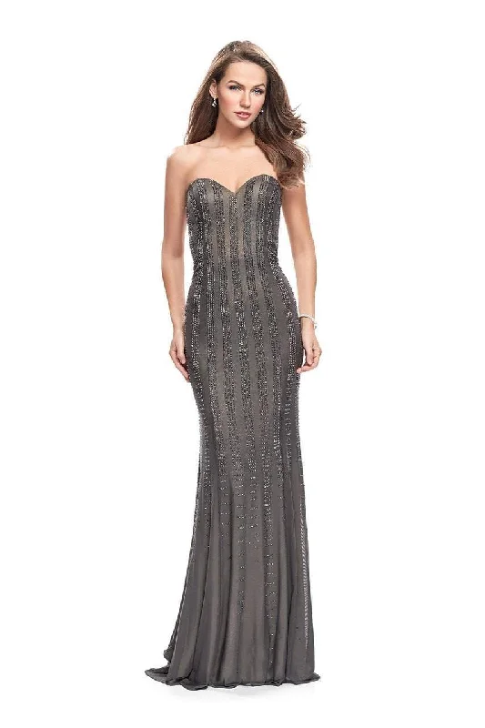 Fashion Comfort Trends Comfy Textiles La Femme Gigi - 26289 Vertical Striped Beaded Sweetheart Sheath Dress