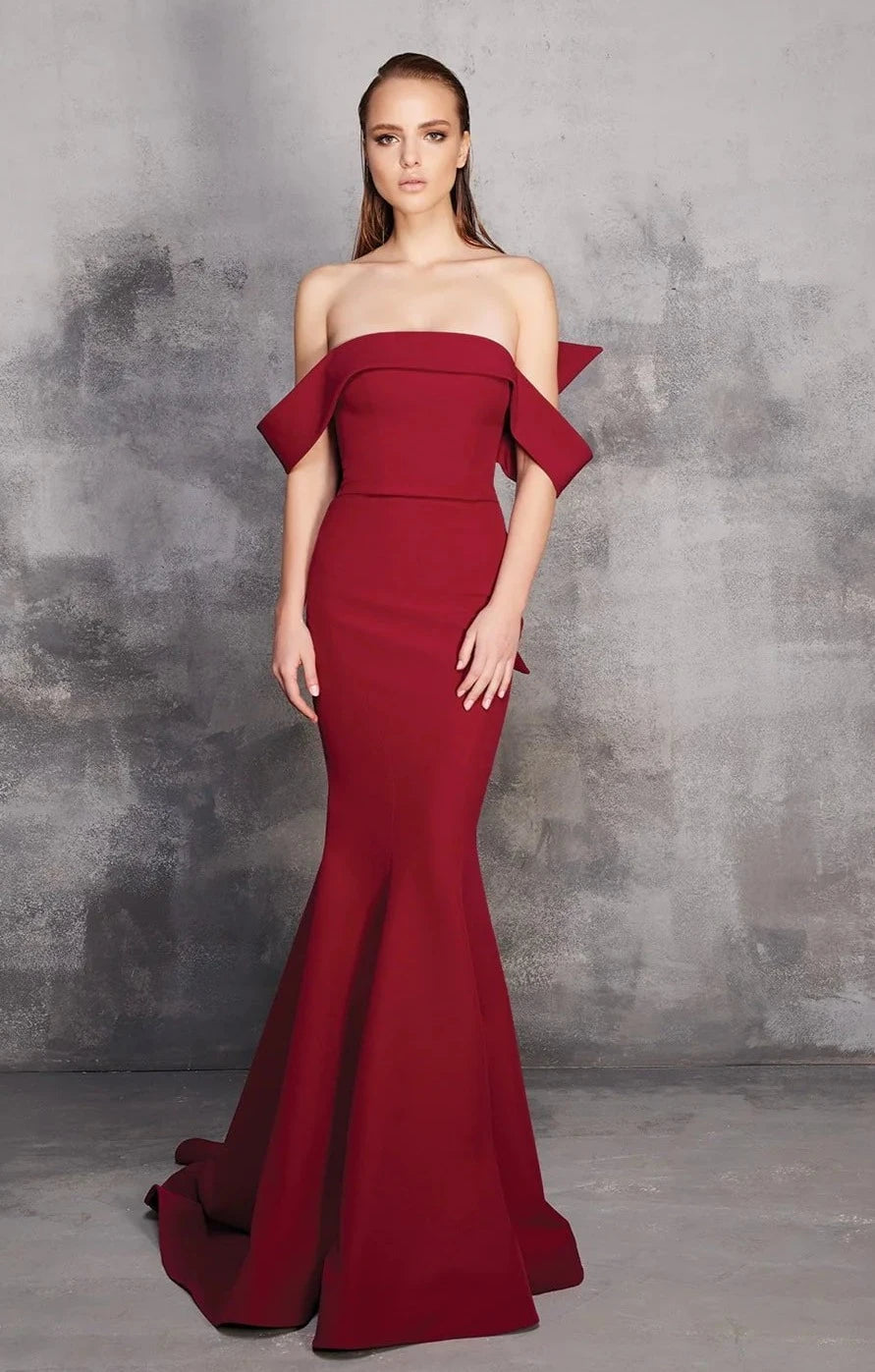 Chic Comfort Pieces Soft Comfortwear MNM Couture - Off-Shoulder Ruffled Mermaid Gown N0145
