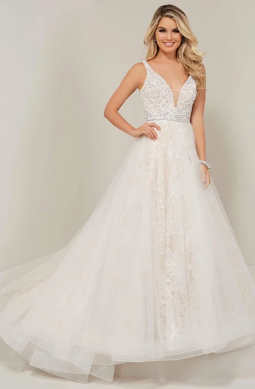 Comfortable Apparel Everyday Chic Tiffany Designs - 16360 Plunging Adorned Bodice A-Line Gown