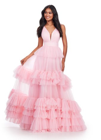 Simple Fashion Styles Comfy Chic ASHLEYlauren 11620 V-Neck Tiered Tulle Ball Gown