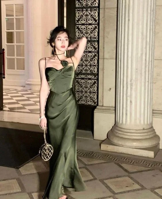 Affordable Chic Fits Versatile Styles Dark Green Spaghetti Straps Sheath Long Party Dress,DP1882 Affordable Chic Fits Versatile Styles Dark Green Spaghetti Straps Sheath Long Party Dress,DP1882