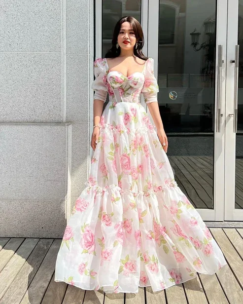 Comfortable Textiles Wear Comfy Textiles Floral Sweetheart A-Line Half Sleeves Chiffon Long Party Dress,DP1899 Comfortable Textiles Wear Comfy Textiles Floral Sweetheart A-Line Half Sleeves Chiffon Long Party Dress,DP1899
