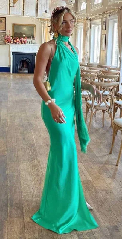 Comfy Clothing Choices Soft Layers Green Halter Backless Long Party Dress with Slit,DP1876 Comfy Clothing Choices Soft Layers Green Halter Backless Long Party Dress with Slit,DP1876