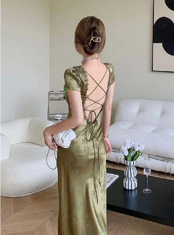 Warm and Soft Textiles Cozy Wardrobe Green Satin Lace V Neck Cap Sleeves Long Party Dress,DP1891 Warm and Soft Textiles Cozy Wardrobe Green Satin Lace V Neck Cap Sleeves Long Party Dress,DP1891