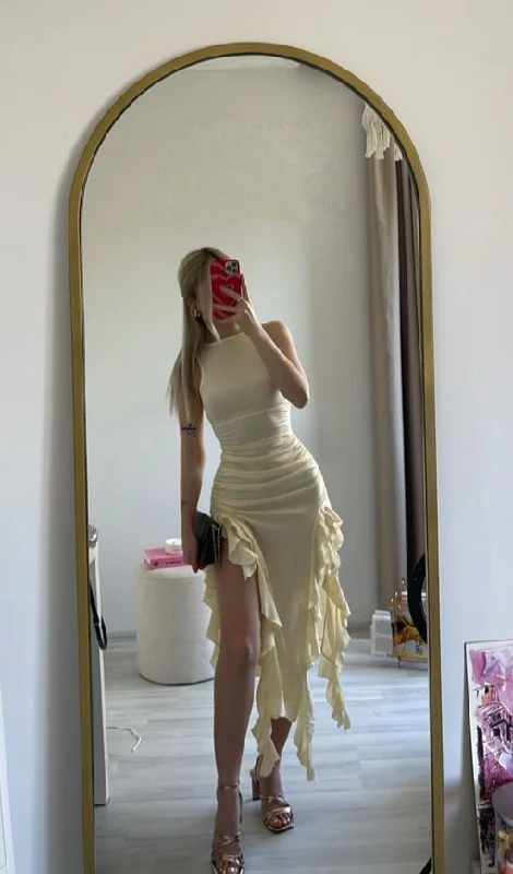 Fashionable Comfortwear Elegant Comfort Ivory Sheath Ruffles Long Party Dress Weding Guest Dress,DP1902 Fashionable Comfortwear Elegant Comfort Ivory Sheath Ruffles Long Party Dress Weding Guest Dress,DP1902