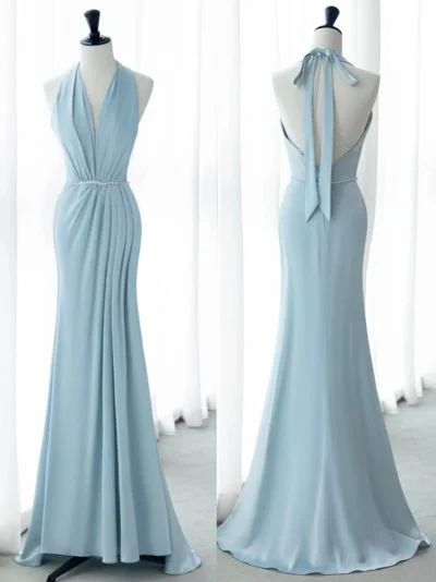 Casual Comfort Clothing Modern Comfort Light Blue Halter Backless Mermaid Long Party Dress with Pearls,DP1886 Casual Comfort Clothing Modern Comfort Light Blue Halter Backless Mermaid Long Party Dress with Pearls,DP1886