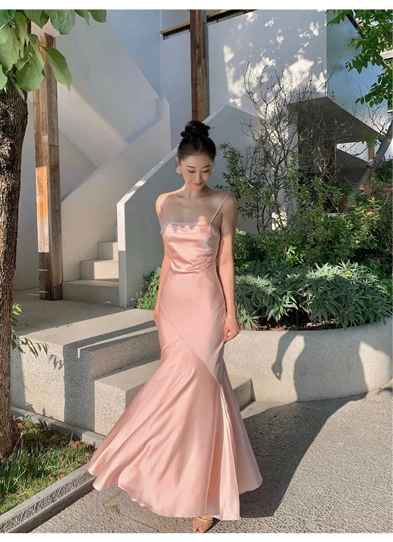 Soft Textured Wear Warm Style Pink Spaghetti Straps Mermaid Long Party Dress,DP1884 Soft Textured Wear Warm Style Pink Spaghetti Straps Mermaid Long Party Dress,DP1884