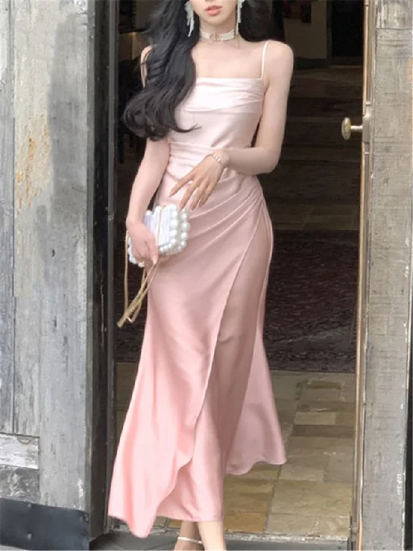 Cozy Essentials Soft Dressing Pink Spaghetti Straps Sheath Long Party Dress,DP1888 Cozy Essentials Soft Dressing Pink Spaghetti Straps Sheath Long Party Dress,DP1888