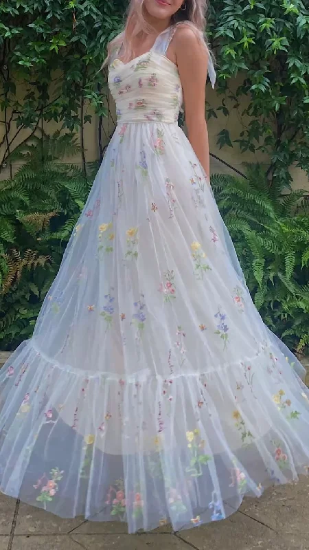 Street Comfort Clothing Soft Fit Clothing White A-Line Straps Floral Embroidery Long Party Dress,DP1900 Street Comfort Clothing Soft Fit Clothing White A-Line Straps Floral Embroidery Long Party Dress,DP1900